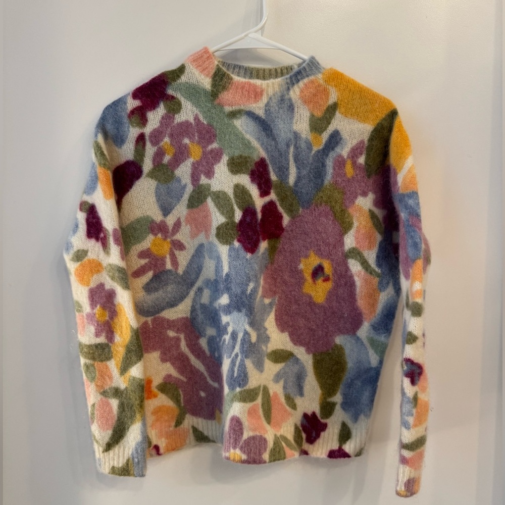 Sezane Floral Crew Neck Sweater